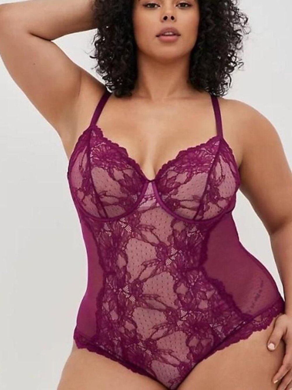 Torrid Curve Purple/Plum Dot Lace Bodysuit
